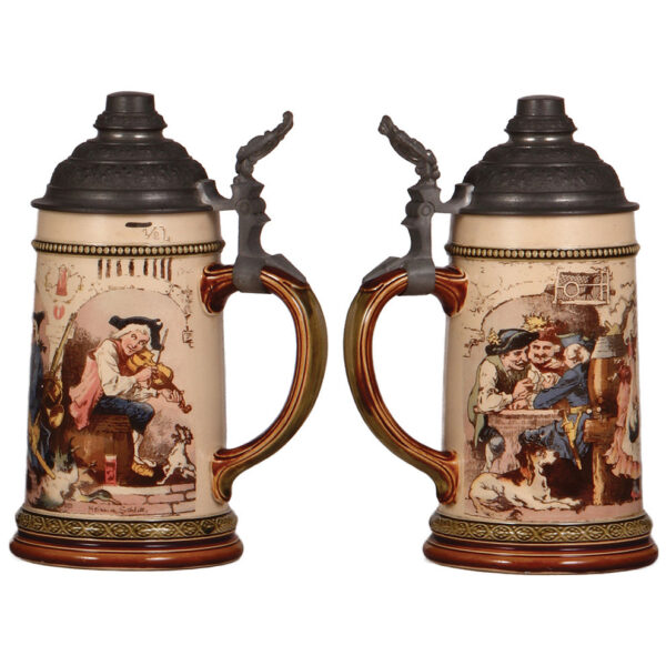 Mettlach steins (two), 1.0L, 1212[1526]; with, .5L, 955[2271] - Image 3