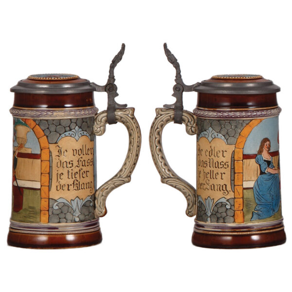 Pottery steins (three), .4L, by J.W. Remy; with, .5L, John Kress Brewing Co., New York - Image 2