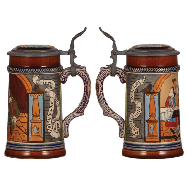 Pottery steins (three), .4L, by J.W. Remy; with, .5L, John Kress Brewing Co., New York - Image 3