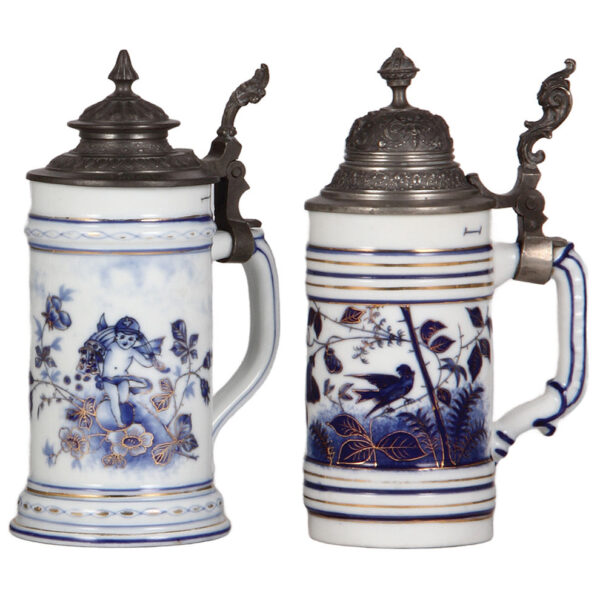 Porcelain steins (two), .5L, both hand-painted, lithophanes