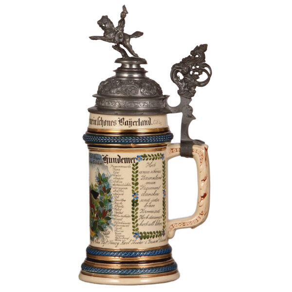 Regimental stein, .5L, 11.1'' ht., pottery, 3. Esk., 3. Chev. Regt. - Image 2