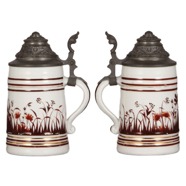 Porcelain steins (three), .5L, transfer & hand-painted - Image 3