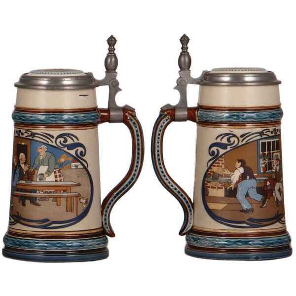 Mettlach steins (two), .5L, 1914; with, .5L, 2632 - Image 3