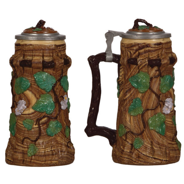 Mettlach steins (two), .5L, 42 1/2, earlyware; with, .5L, 216, early ware - Image 2