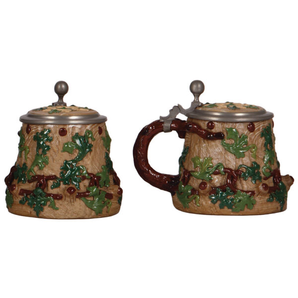 Mettlach steins (two), .5L, 42 1/2, earlyware; with, .5L, 216, early ware - Image 3