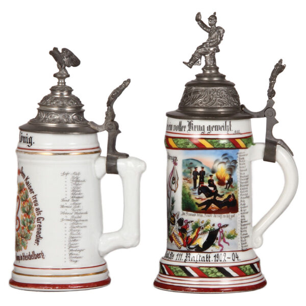 Regimental steins (two), .5L, porcelain, Inft. Regt. Nr. 110; with, .5L, Inft. Regt. Nr. 112 - Image 2