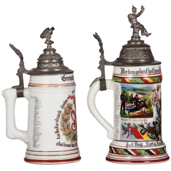 Regimental steins (two), .5L, porcelain, Inft. Regt. Nr. 110; with, .5L, Inft. Regt. Nr. 112 - Image 3