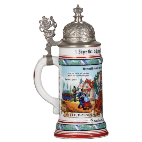 Regimental stein, .5L, 10.0" ht., porcelain, 3. Comp., bayr. 1. Jäger Bat., Straubing - Image 3