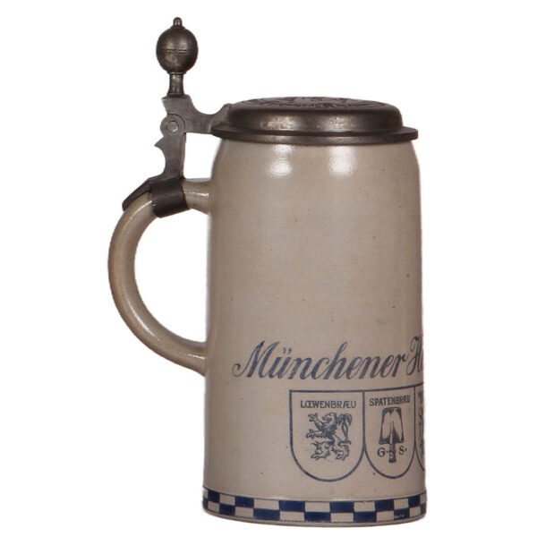 Stoneware stein, 1.0L, Münchener Haus. Liege 1905 - Image 3