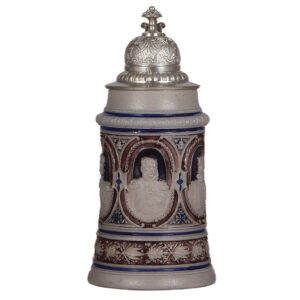 Stoneware stein, .5L, relief,  Wilhelm I, Wilhelm II, Friedrich III, v. Moltke, Bismarck