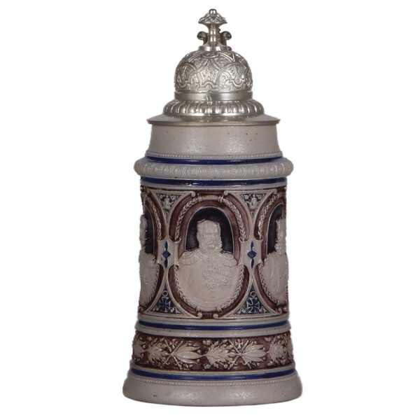 Stoneware stein, .5L, relief,  Wilhelm I, Wilhelm II, Friedrich III, v. Moltke, Bismarck