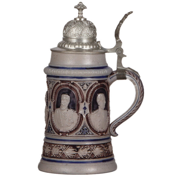 Stoneware stein, .5L, relief,  Wilhelm I, Wilhelm II, Friedrich III, v. Moltke, Bismarck - Image 2