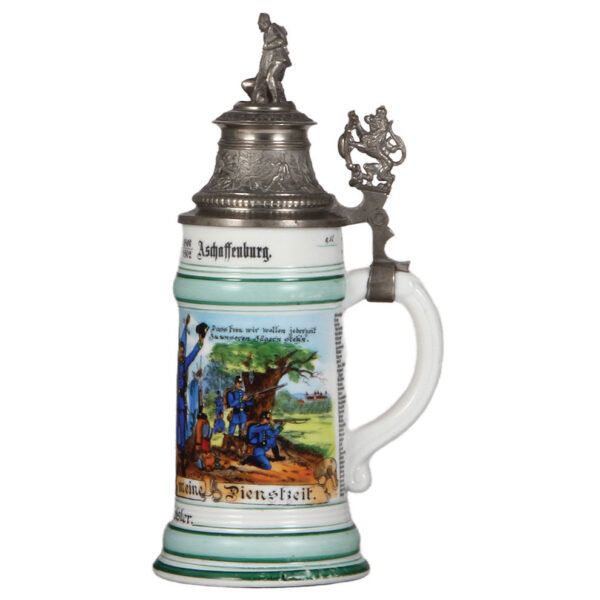 Regimental stein, .5L, 10.7" ht., 2. Jäger Bat. 3. Comp., Aschaffenburg, 1900 -1902 - Image 2