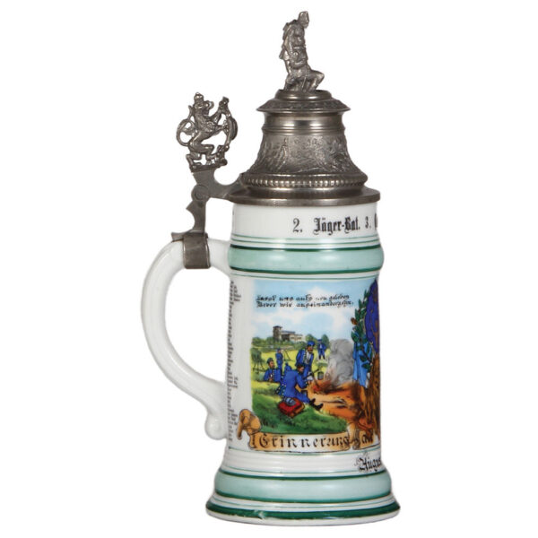 Regimental stein, .5L, 10.7" ht., 2. Jäger Bat. 3. Comp., Aschaffenburg, 1900 -1902 - Image 3