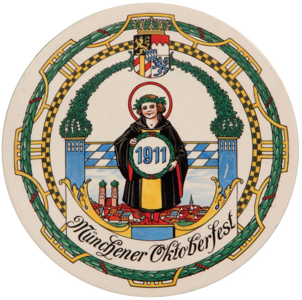 Villeroy & Boch, Wallerfangen plaque, 10.5" d., 1911 Münchener Oktoberfest