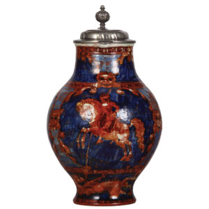 Terra cotta stein, 12.8" ht., Münchener Werkstätten Für Keramik Kunst, St. George