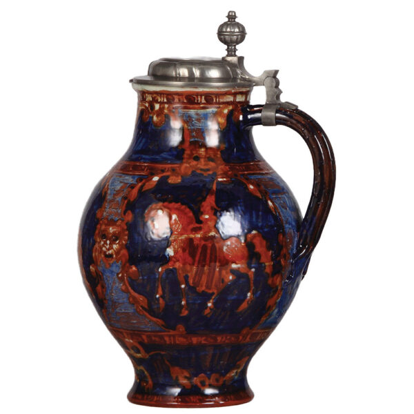 Terra cotta stein, 12.8" ht., Münchener Werkstätten Für Keramik Kunst, St. George - Image 2