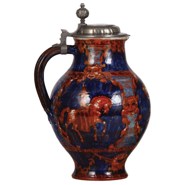 Terra cotta stein, 12.8" ht., Münchener Werkstätten Für Keramik Kunst, St. George - Image 3