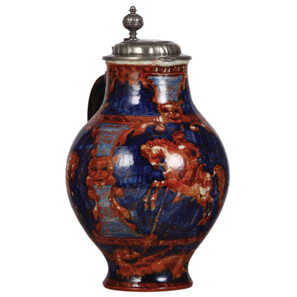 Terra cotta stein, 12.8" ht., Münchener Werkstätten Für Keramik Kunst, St. George - Image 4