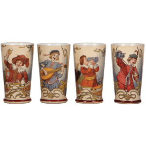 Four Mettlach beakers, .25L, 1092(2368), 1093(2368), 1094(2368) and 1096(2368)