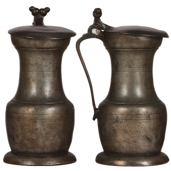 Drinking vessels (four), pewter pitcher, Bartmannskrug, Annaberger Walzenkrug, Raeren - Image 2