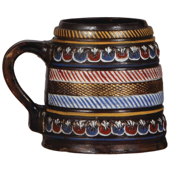 Drinking vessels (four), pewter pitcher, Bartmannskrug, Annaberger Walzenkrug, Raeren - Image 7