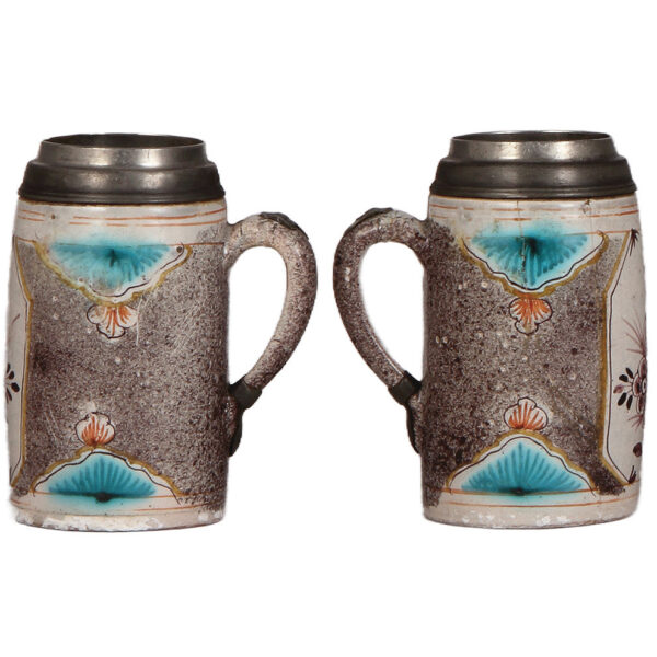 Two faience & a porcelain stein, 5.5" to 7.2" ht. - Image 2