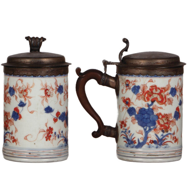Two faience & a porcelain stein, 5.5" to 7.2" ht. - Image 4