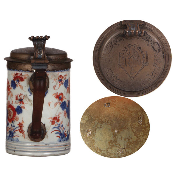 Two faience & a porcelain stein, 5.5" to 7.2" ht. - Image 5