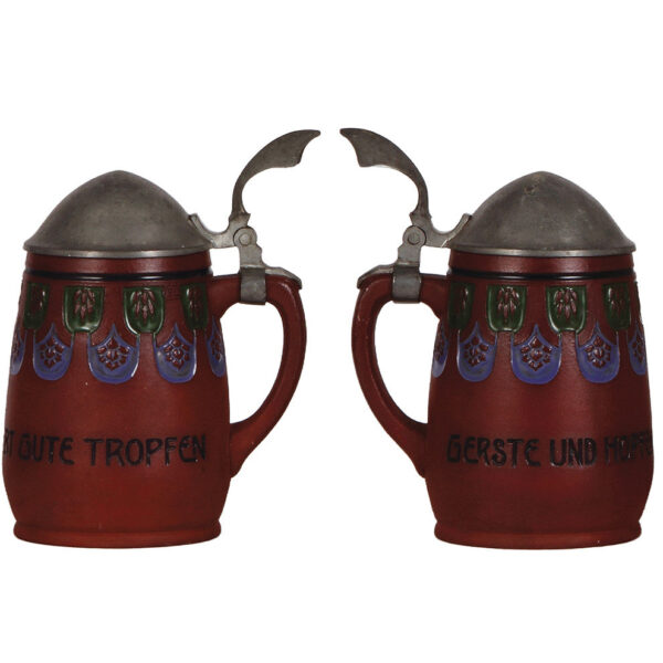 Terra cotta steins (two), .5L, incised, by Dümler & Breiden - Image 2
