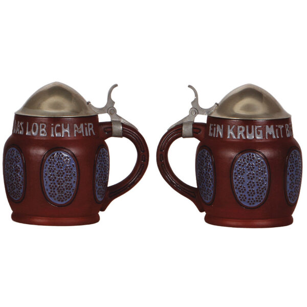 Terra cotta steins (two), .5L, incised, by Dümler & Breiden - Image 3