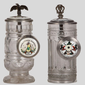 Glass steins (two), .5L, 4. Deutsche Bundesschiessen Hannover 1872;  Jubiläums Schiessen zu Frankfurt a.M. 1887