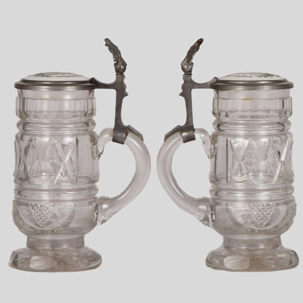 Glass steins (two), .5L, 4. Deutsche Bundesschiessen Hannover 1872;  Jubiläums Schiessen zu Frankfurt a.M. 1887 - Image 3