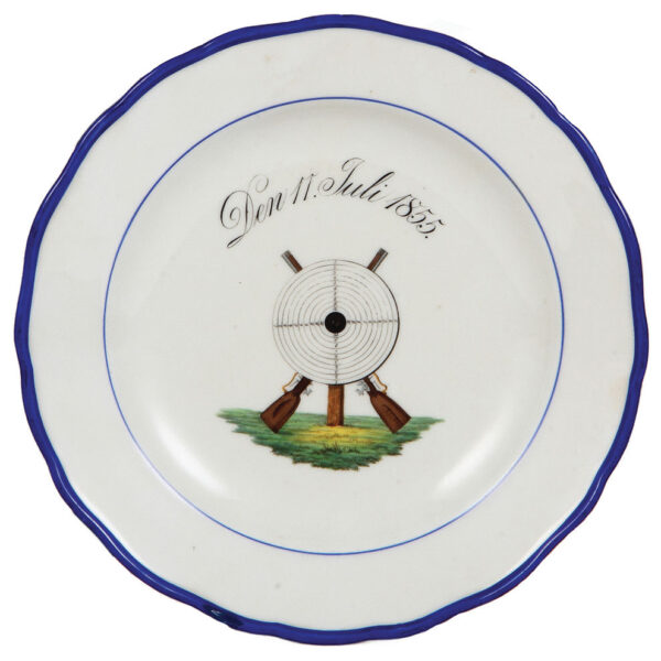 Meissen plates (three), 10.0" d., Meissen crossed swords mark, (shooting festivals) - Image 4