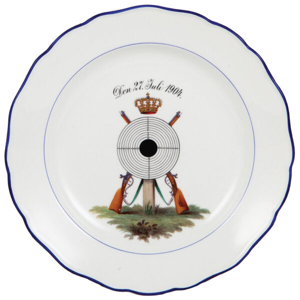 Meissen plates (three), 10.0" d., Meissen crossed swords mark, (shooting festivals) - Image 4
