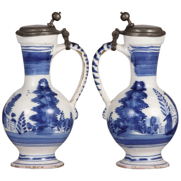 Faience steins (three), 10.6" ht., mid 1700s to late 1700s - Image 3