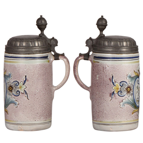 Faience steins (three), 10.6" ht., mid 1700s to late 1700s - Image 9