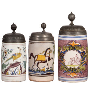 Faience steins (three), 8.8" ht., late 1700s,