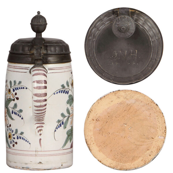 Faience steins (three), 8.8" ht., late 1700s, - Image 4