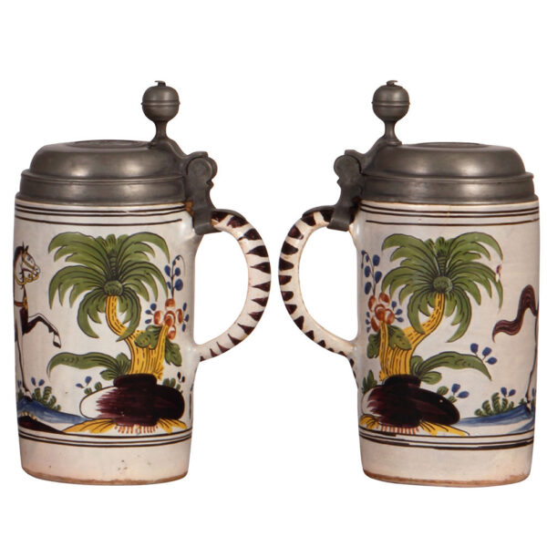 Faience steins (three), 8.8" ht., late 1700s, - Image 6