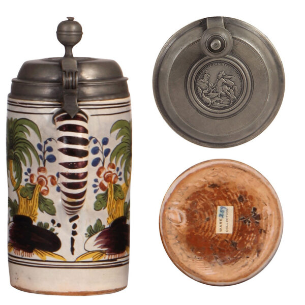 Faience steins (three), 8.8" ht., late 1700s, - Image 7