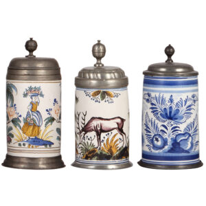 Faience steins (three), late 1700s