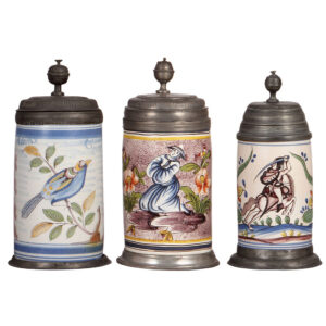Faience steins (three), late 1700s