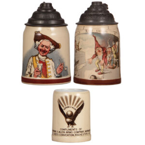 Mettlach steins (three), .5L, 1145(1526), , .3L, 727(1909), .25L, 1909, PUG,