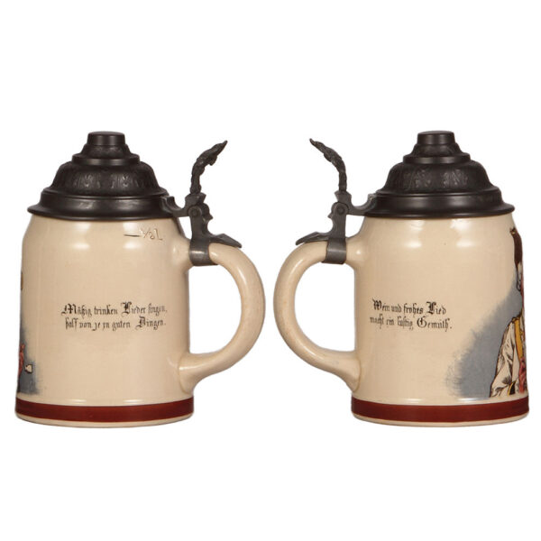 Mettlach steins (three), .5L, 1145(1526), , .3L, 727(1909), .25L, 1909, PUG, - Image 2