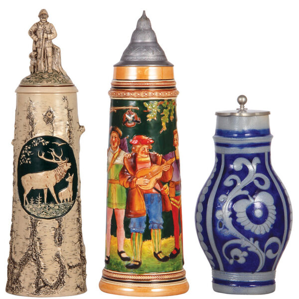 Pottery & stoneware steins (three)