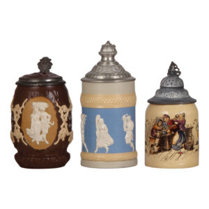 Mettlach steins (three), .5L, 1028,  .5L, 171, .25L, 611(1526)