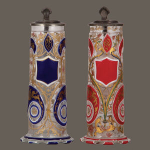 Glass steins (pair), blown, overlay