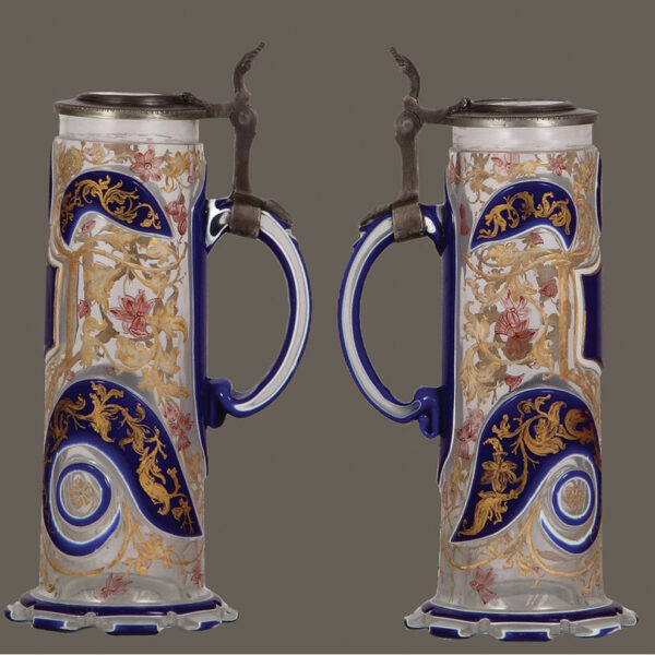Glass steins (pair), blown, overlay - Image 2