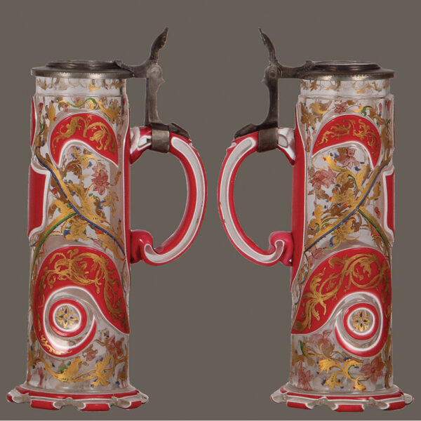 Glass steins (pair), blown, overlay - Image 4